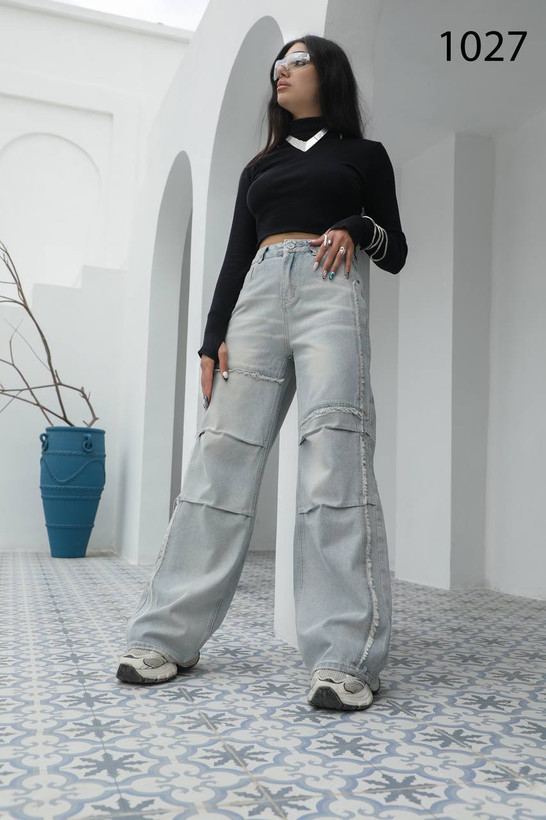 شلوار بگ زنانه جین جک پات ترک رنگ روشن یخی نمای جلو شیراز