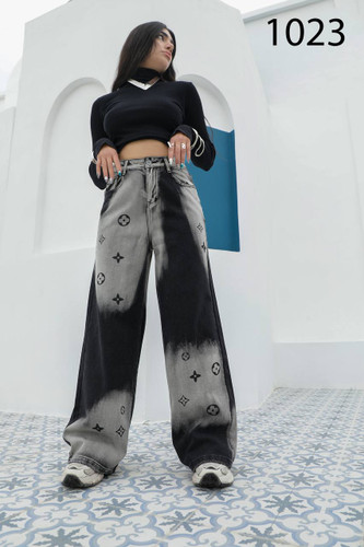 شلوار بگ زنانه LV ترک رنگ طوسی ذغالی نمای جلو شیراز