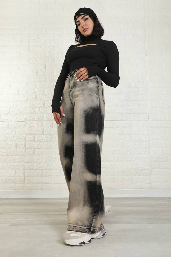 شلوار بگ زنانه جین کیپاش ترک Splashjeans نمای جلو با تنخور آزاد