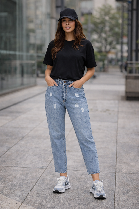 شلوار مام فیت قد ۸۸ رنگ آبی روشن ترند و شیک