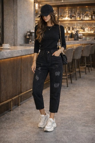 شلوار مشکی مام فیت قد ۸۰ زنانه وارداتی