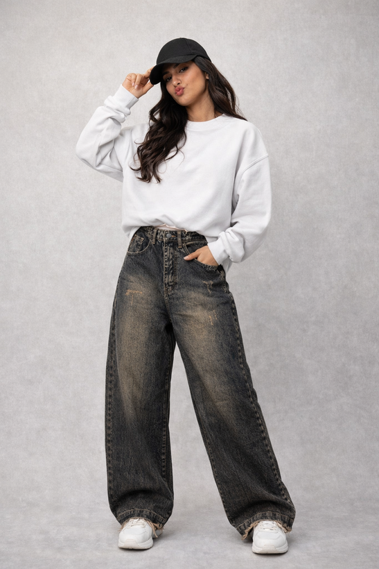 شلوار بگ زنانه ترک گازوییلی با پارچه کیپاش، جزئیات دوخت دقیق و فیت راحت – نمای جلو محصول Splashjeans