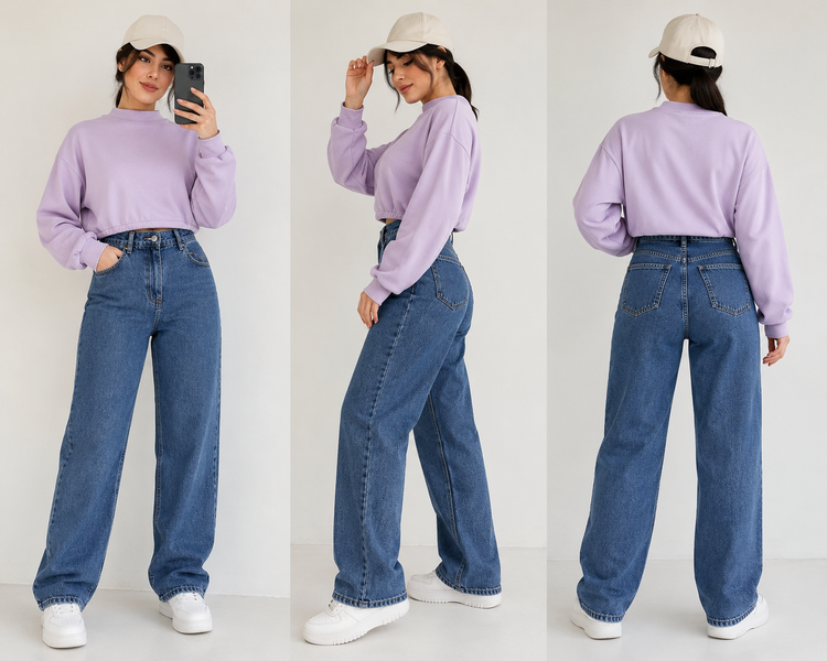 جزئیات پارچه نرم و ریزشدار شلوار نیم بگ زنانه Splashjeans مناسب استایل روزمره و خیابانی